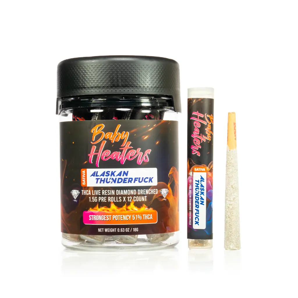12ct POS Baby Heaters Pre-Roll 1.5g/1Ct Alaskan Thunderfuck