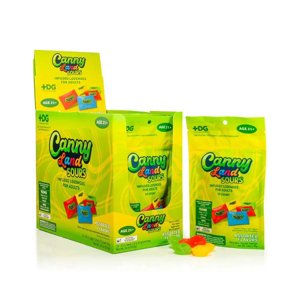 10 ct POS CannyLand Sours Adult Lozenges x 150mg Assorted Flavors