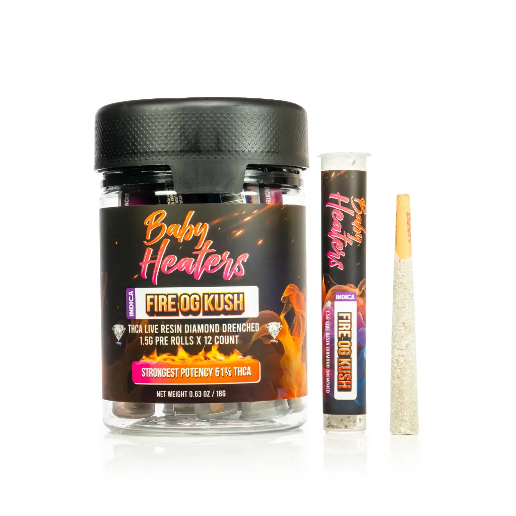 12ct POS Baby Heaters Pre-Roll 1.5g/1Ct Fire OG Kush