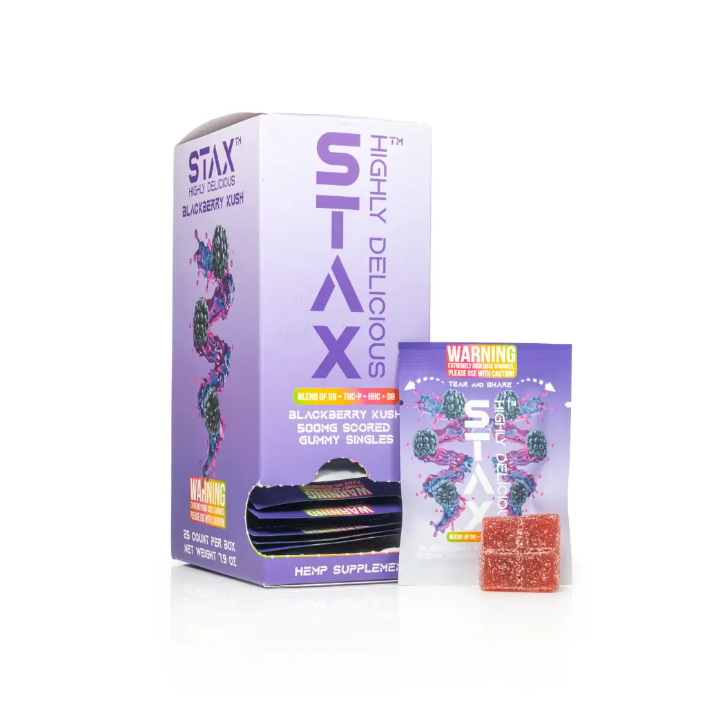 25ct POS STAX Tower 500mg x Blackberry Kush